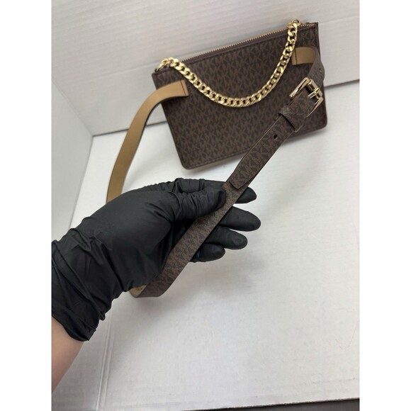 Michael Kors Brown MK Signature Fanny Pack Belt Bag Medium with gold chain Small - Picture 5 of 10